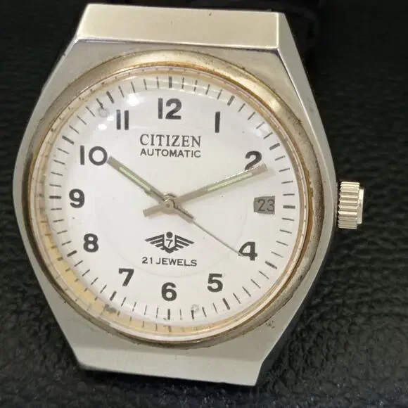 Vintage 1978 Citizen Automatic Mens Silver Watch W/daydate & Gold accents